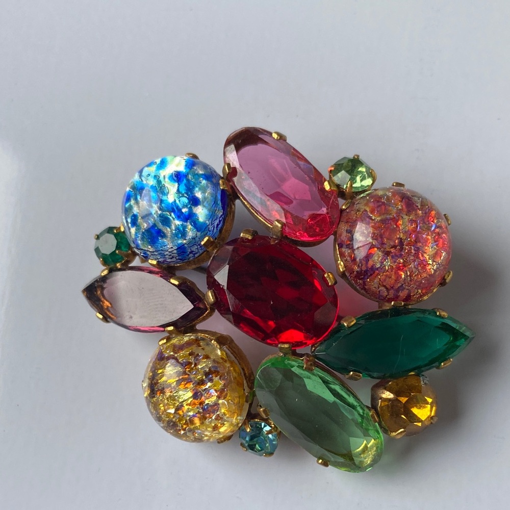 Vintage Colorful Rhinestone Cabochons Brooch
